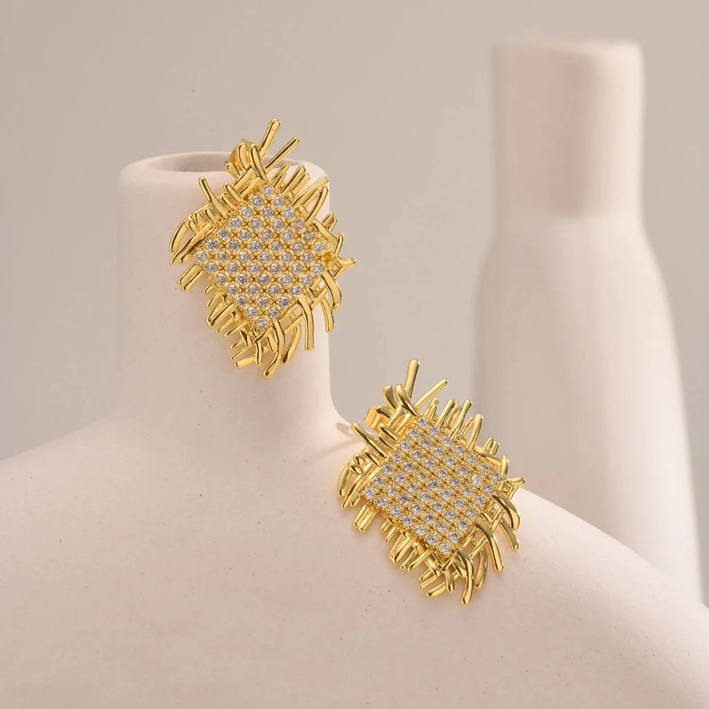 14k Braided Diamond Square Earrings