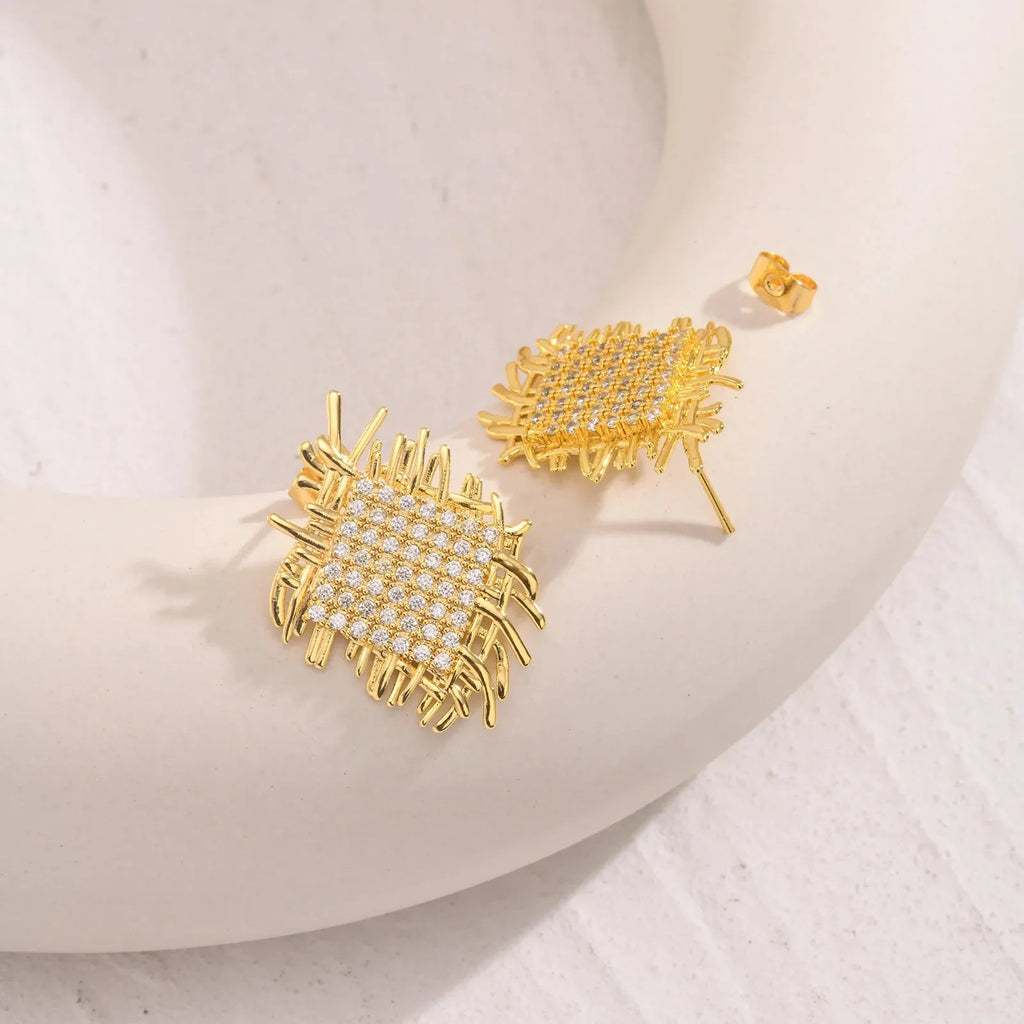 14k Braided Diamond Square Earrings