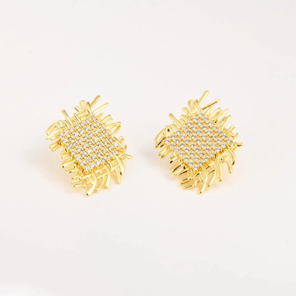14k Braided Diamond Square Earrings