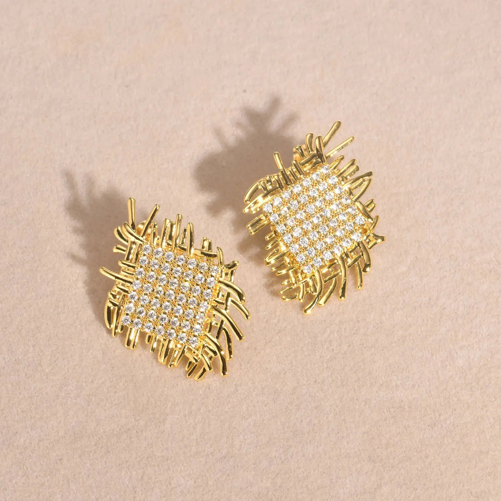 14k Braided Diamond Square Earrings