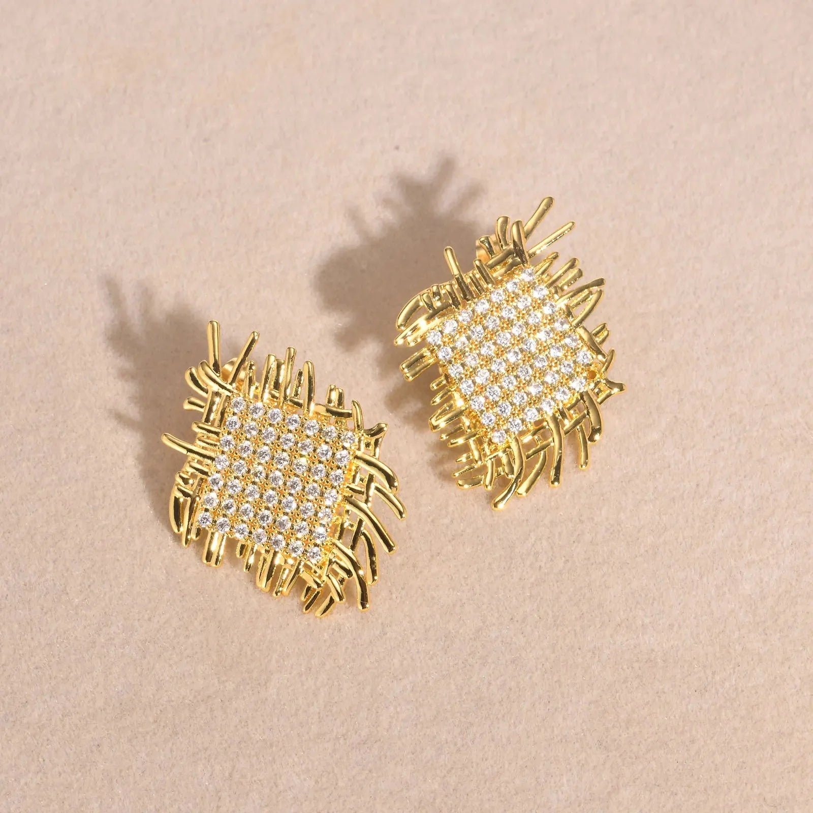 14k Braided Diamond Square Earrings