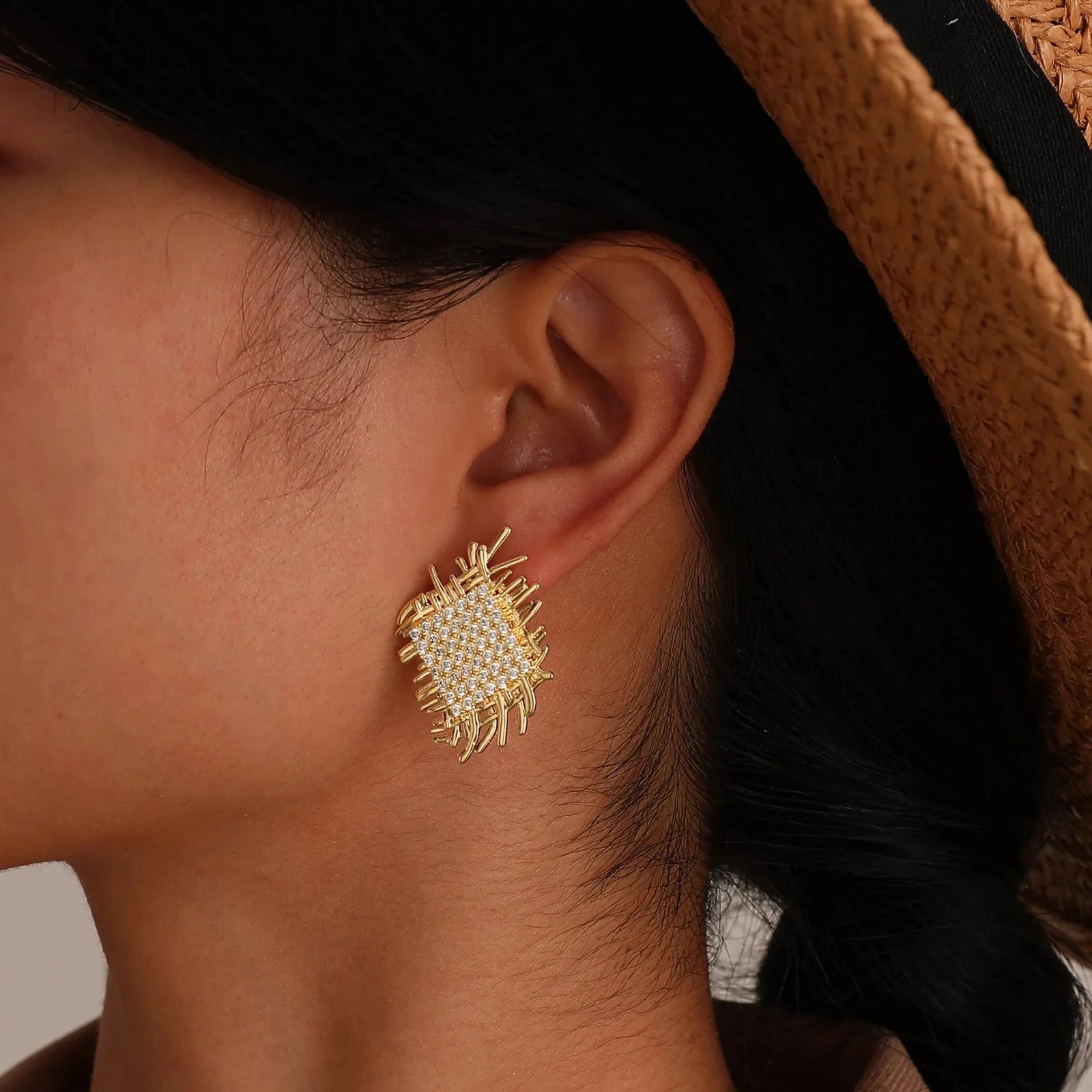 14k Braided Diamond Square Earrings