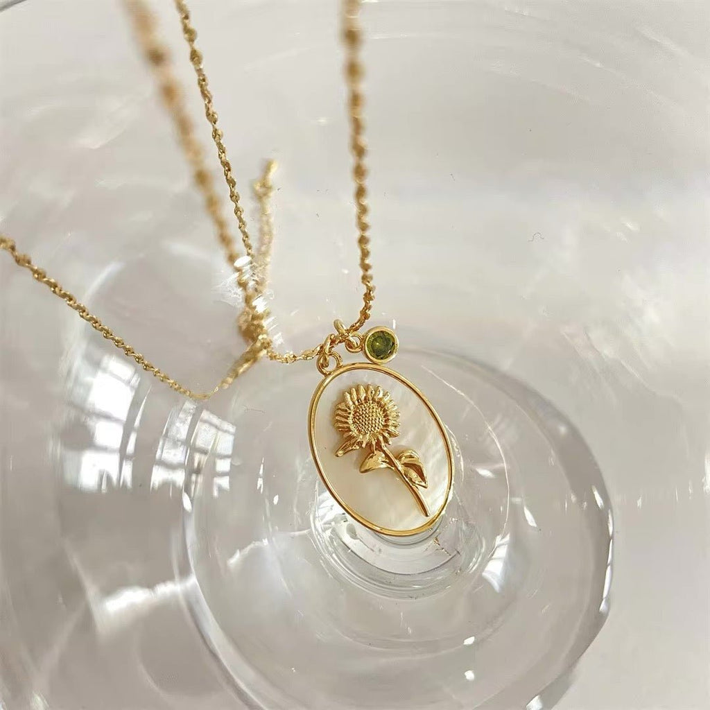 14k Dainty Birth Month Stone & Flower Charm Necklace