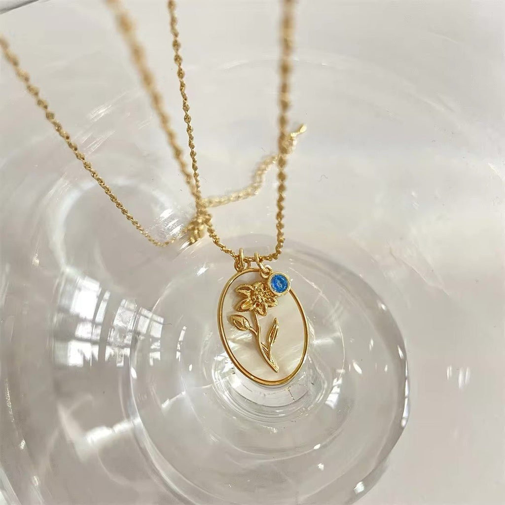 14k Dainty Birth Month Stone & Flower Charm Necklace